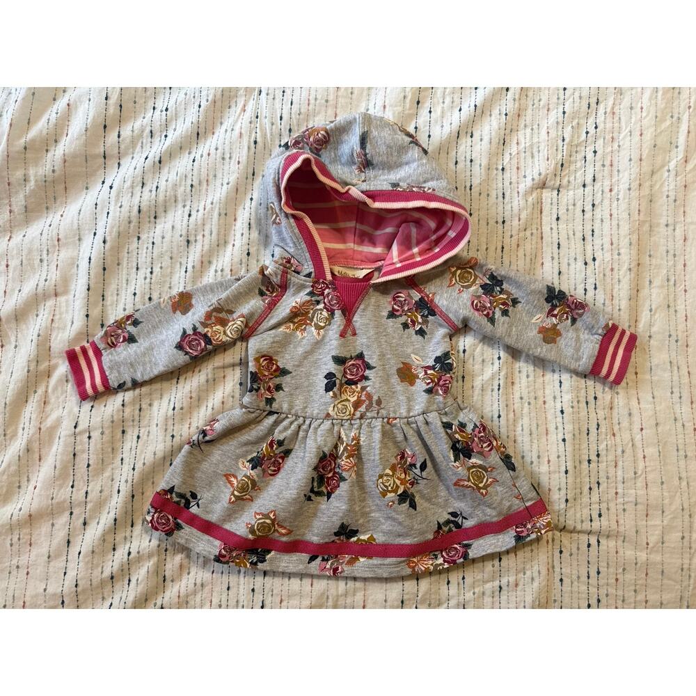 Matilda Jane Baby Hooded Sweater Ruffle Pink Floral Grey Size 6-12mo Girls